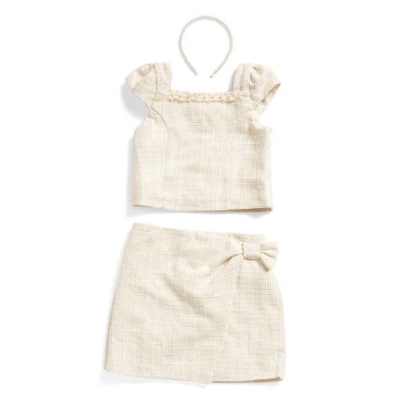 RACHEL ZOE White Aspara Girls Cap Sleeve Tweed Top And Skort With Headband Set - Picture 1 of 2